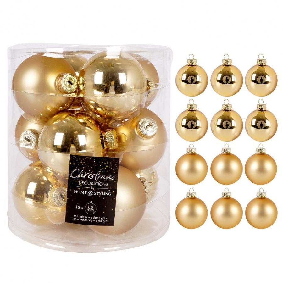Bombki choinkowe szklane złote zestaw 12 szt. 6 cm