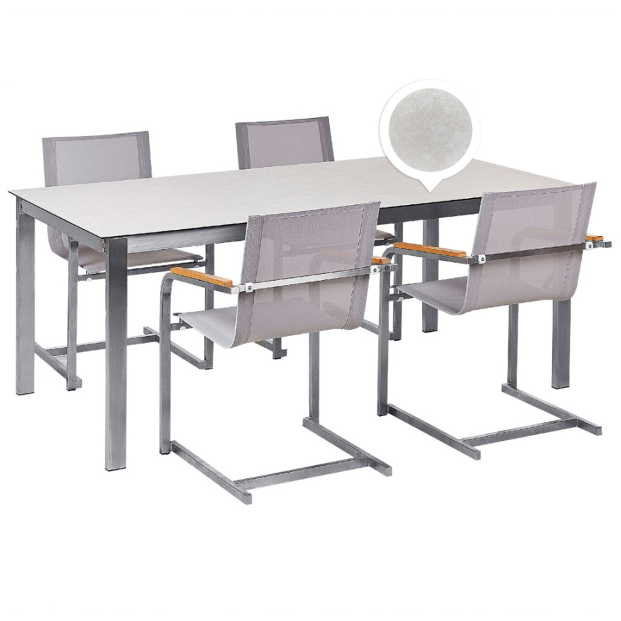 Dla 4 osób stół ogrodowy z krzesłami cosoleto szkło hartowane biały