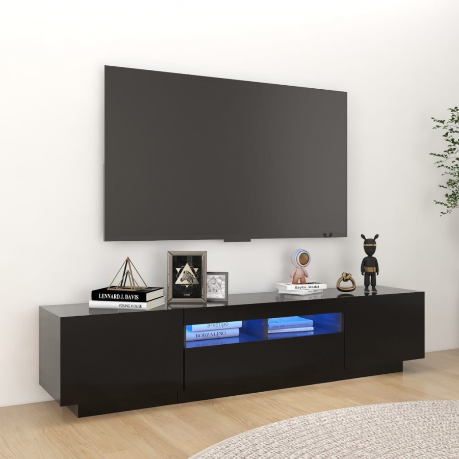 Szafka pod tv z oświetleniem led, czarna, 180x35x40 cm