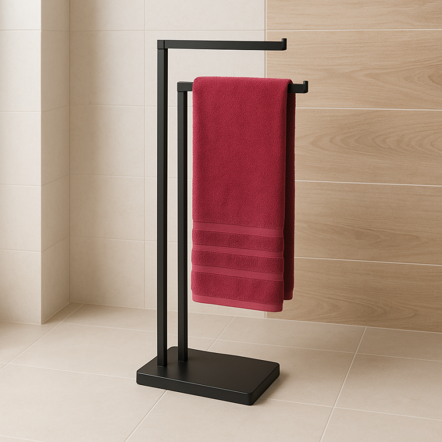 Wieszak na ręczniki stojak dwuramienny czarny