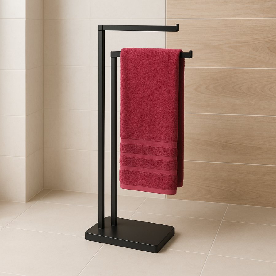 Wieszak na ręczniki stojak dwuramienny czarny