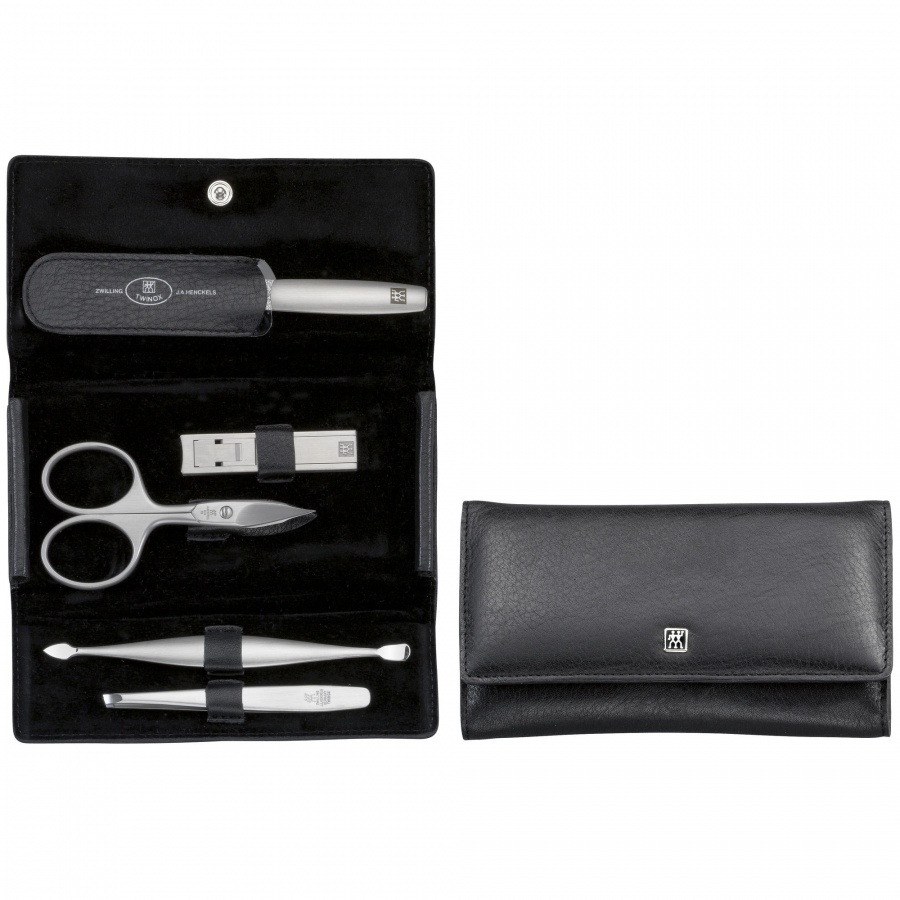 Zestaw do manicure – czarne skórzane etui, 5 elementów