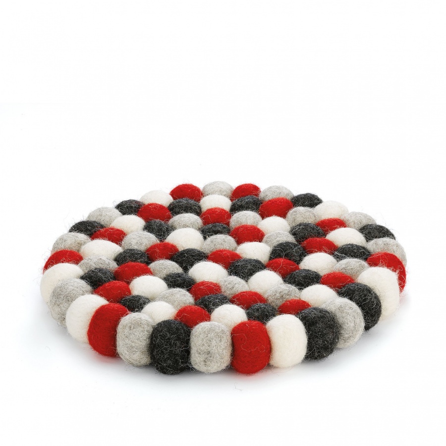 podkładka pod gorące naczynia, śred. 21 cm, owcza wełna, czerwona