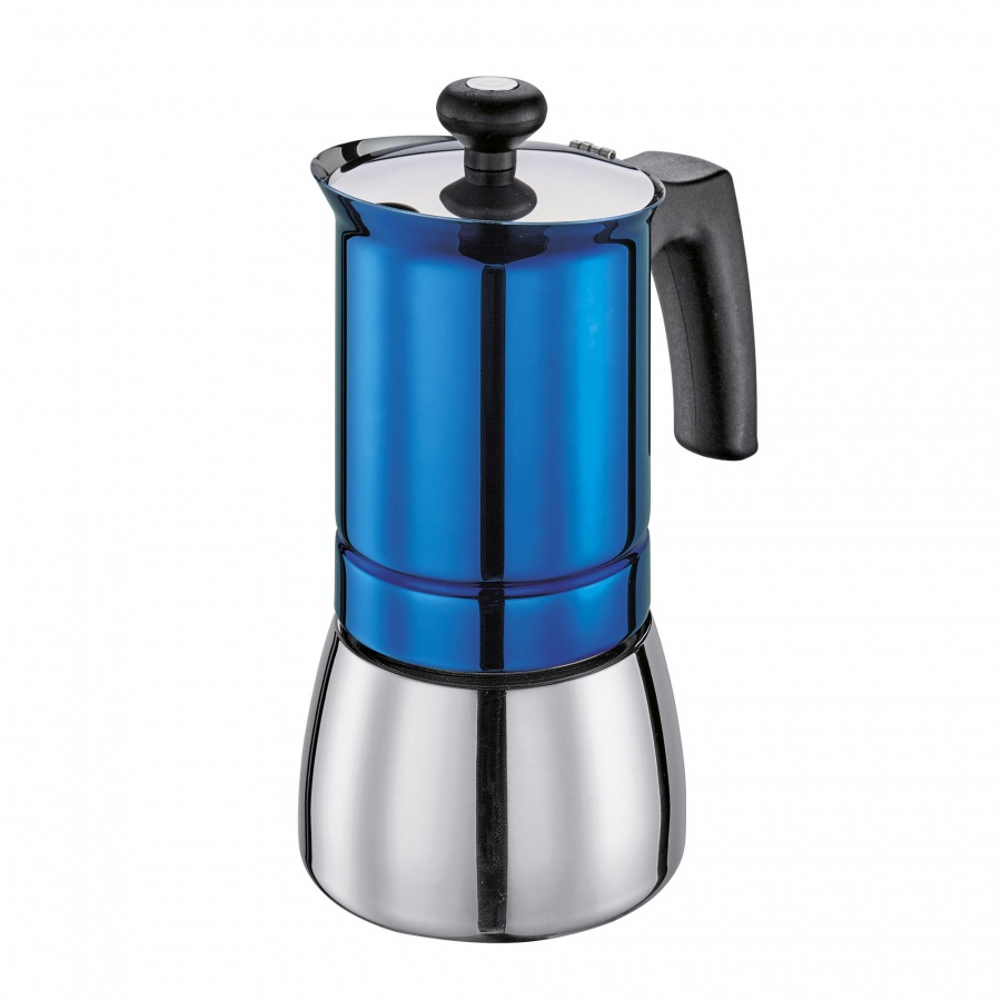 Kafeteria stalowa, śred. 9 x 18 cm, 4 filiżanki, niebieska