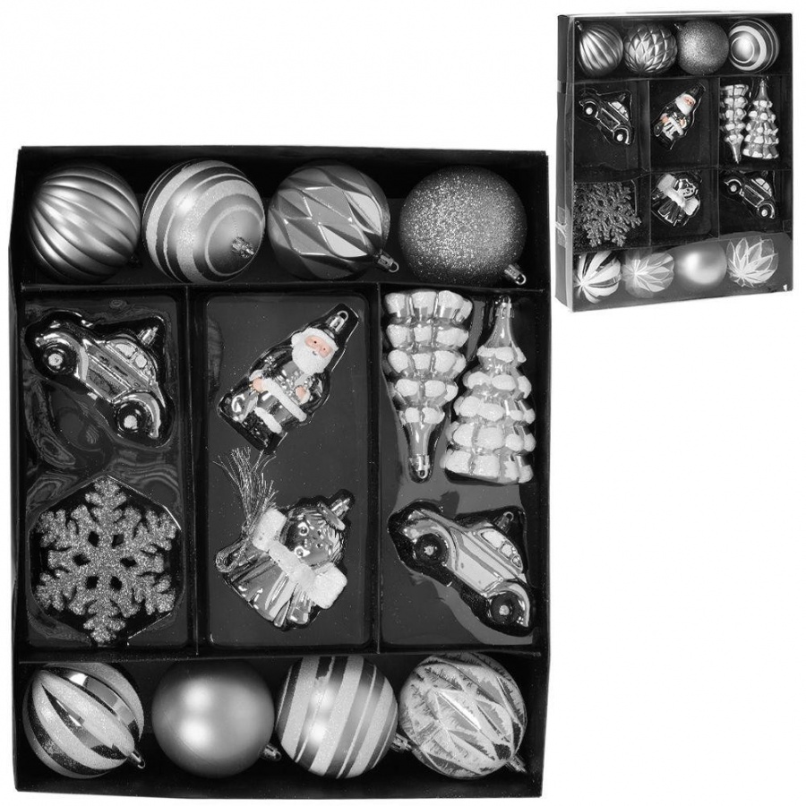 Zestaw bombek na choinkę bombki nietłukące choinkowe świąteczne srebrne komplet 20 sztuk