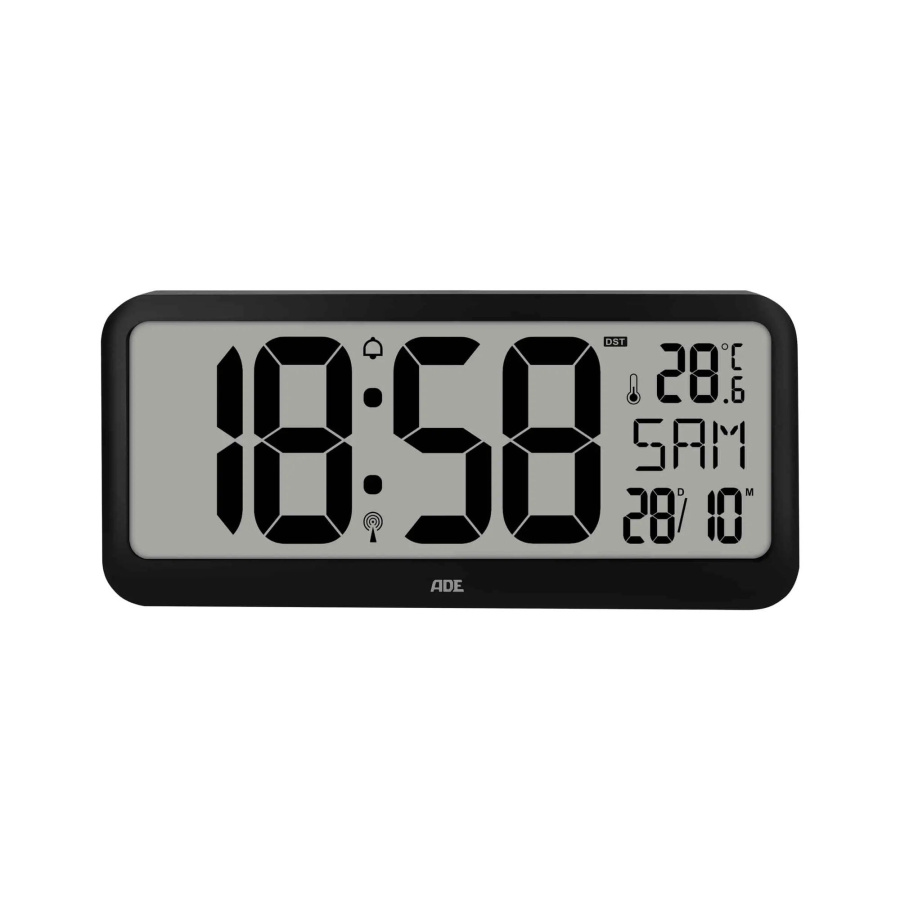 Zegar ścienny elektroniczny, wyświetlacz xxl, z termometrem, budzikiem i kalendarzem, 37 x 17 cm