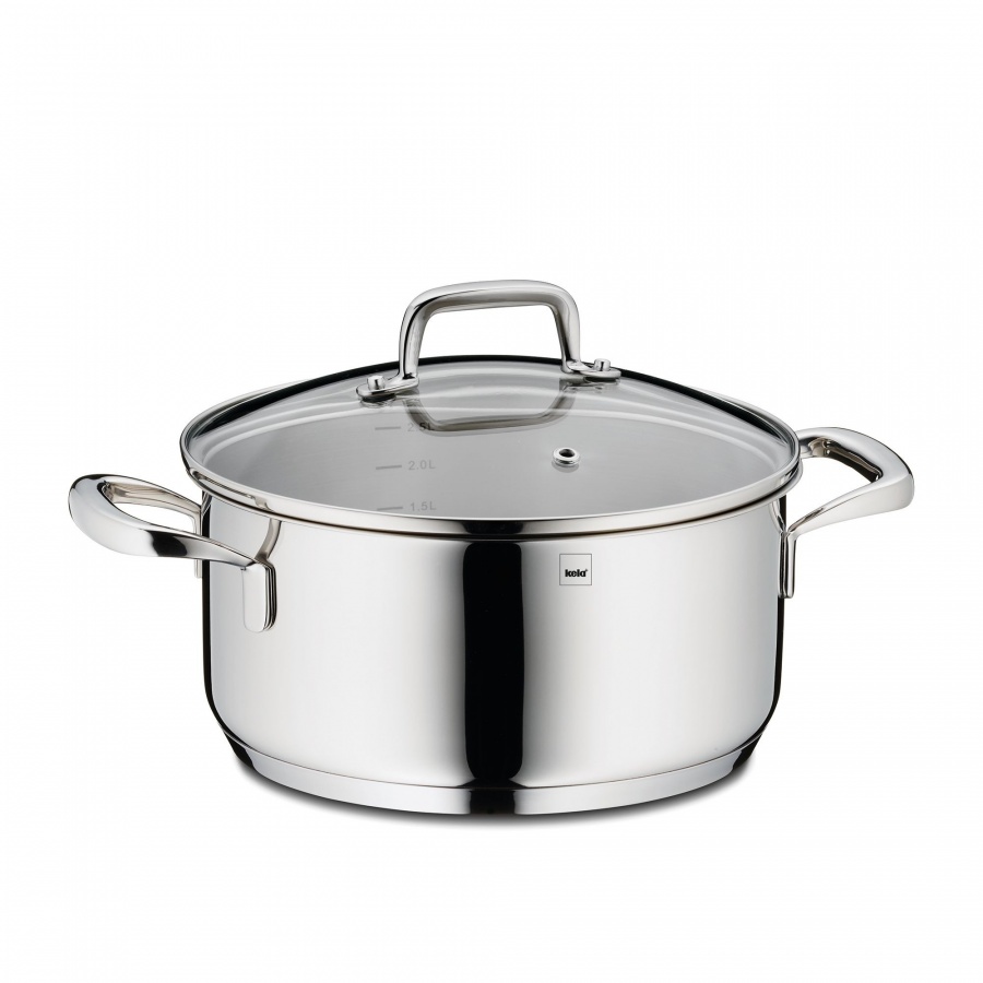 Garnek niski z pokrywką, stal nierdzewna/szkło, 2,4 l, śred. 20 x 10 cm