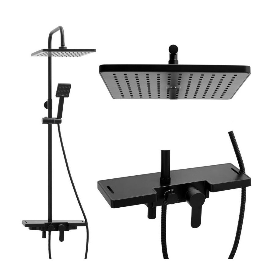 Prysznic bateria prysznicowa czarna z deszczownicą 30 cm - yoka