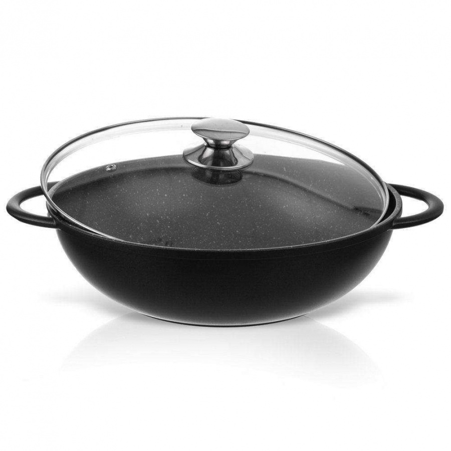 Patelnia granitowa, wok, 32 cm, z pokrywką, GRANDE
