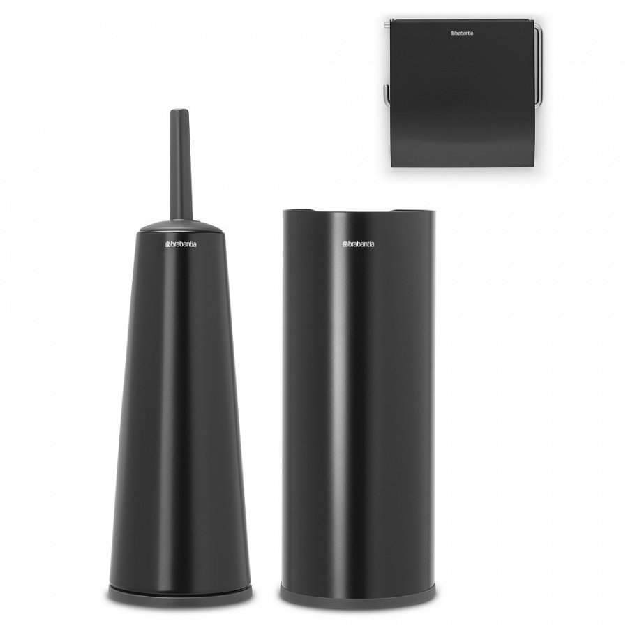 Zestaw akcesoriów toaletowych (szczotka, uchwyt na napier, pojemnik na papier)- Czarny matowy