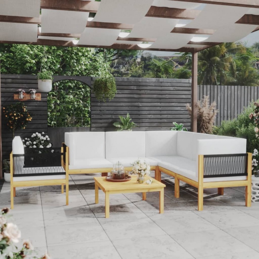 7-cz. zestaw wypoczynkowy do ogrodu, kremowe poduszki, akacja