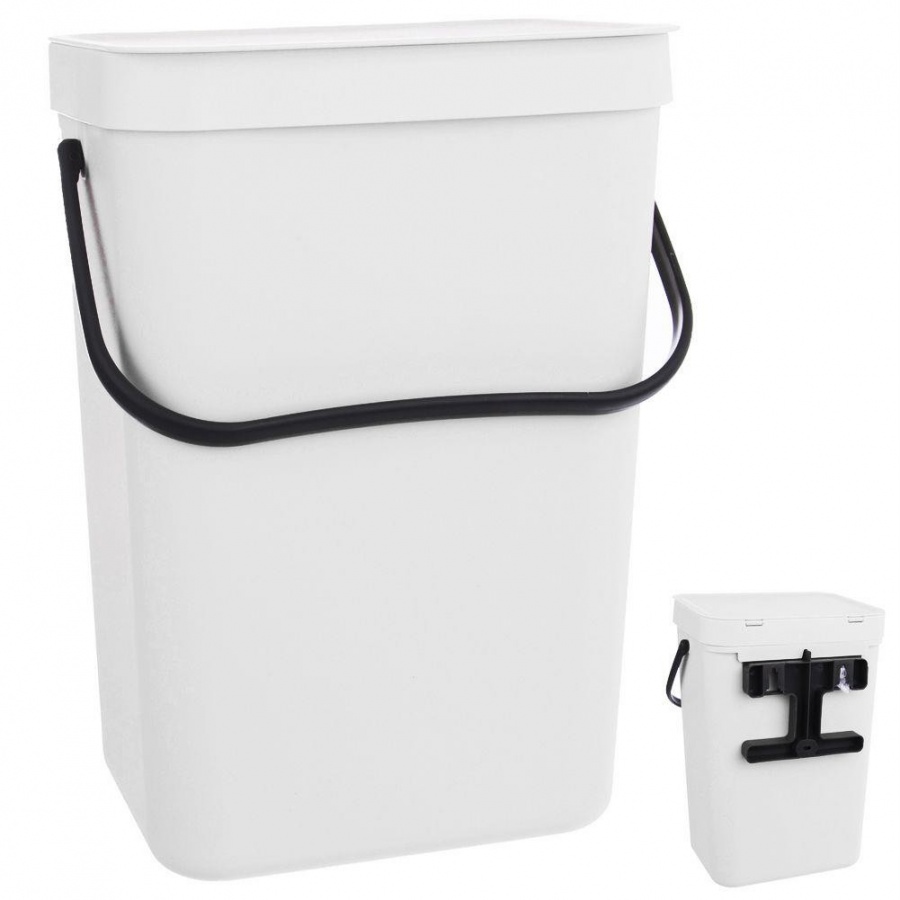 Kosz na śmieci odpady zawieszany na drzwi drzwiczki do szafki zawieszenia biały 10 l