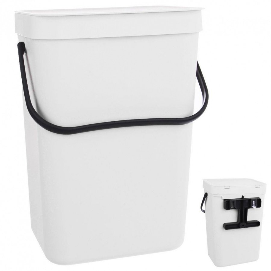 Kosz na śmieci odpady zawieszany na drzwi drzwiczki do szafki zawieszenia biały 10 l