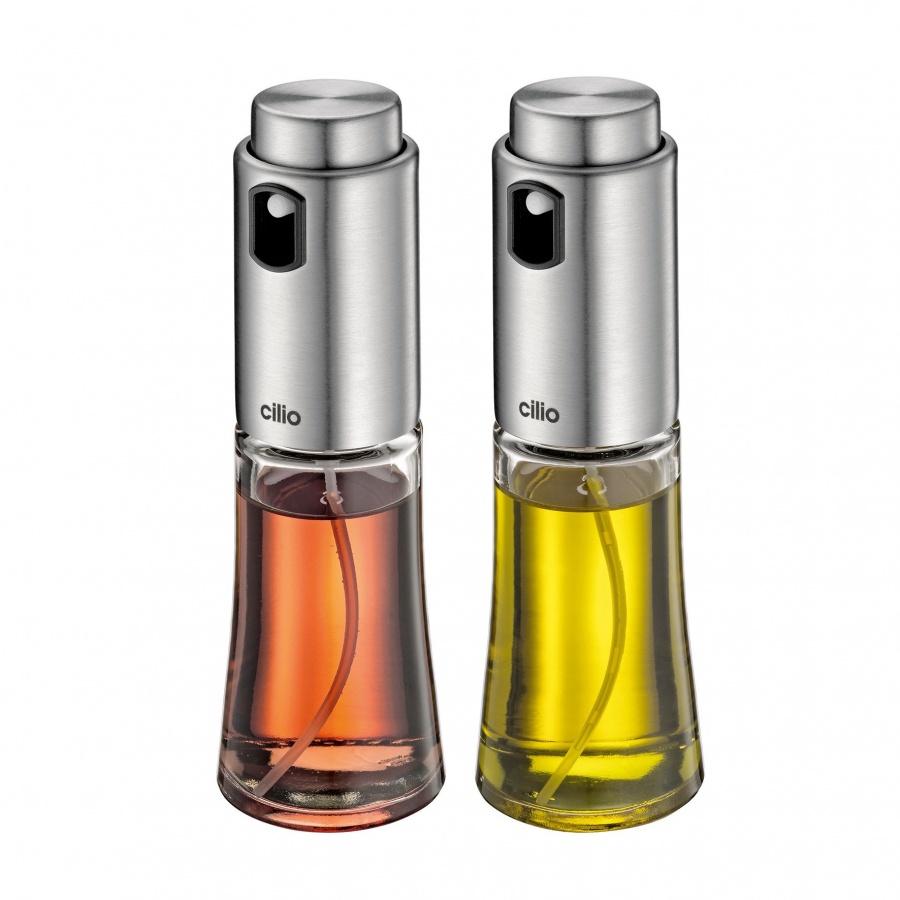Spryskiwacze do octu i oliwy, 2 szt., szkło/stal nierdzewna, śred. 5 x 15,5 cm, 0,08 l