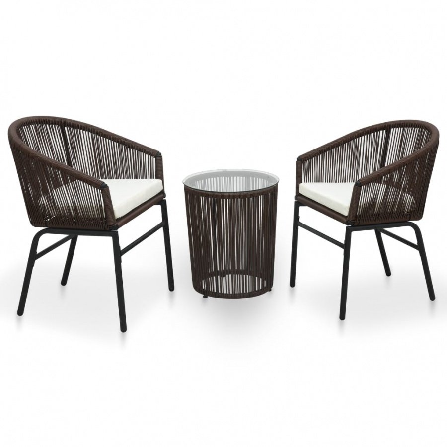 3-częściowy zestaw mebli bistro z poduszkami, rattan PVC, brąz
