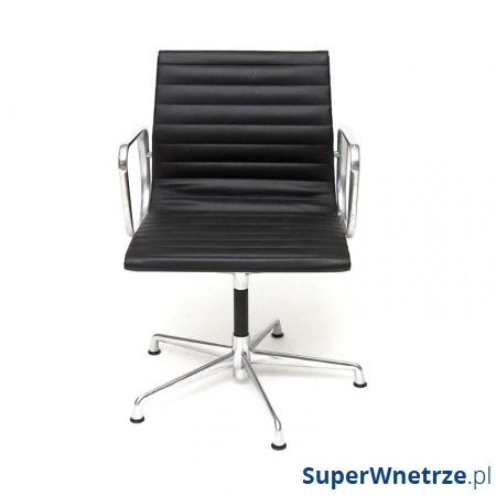 Krzesło biurowe skórzane czarne chrom