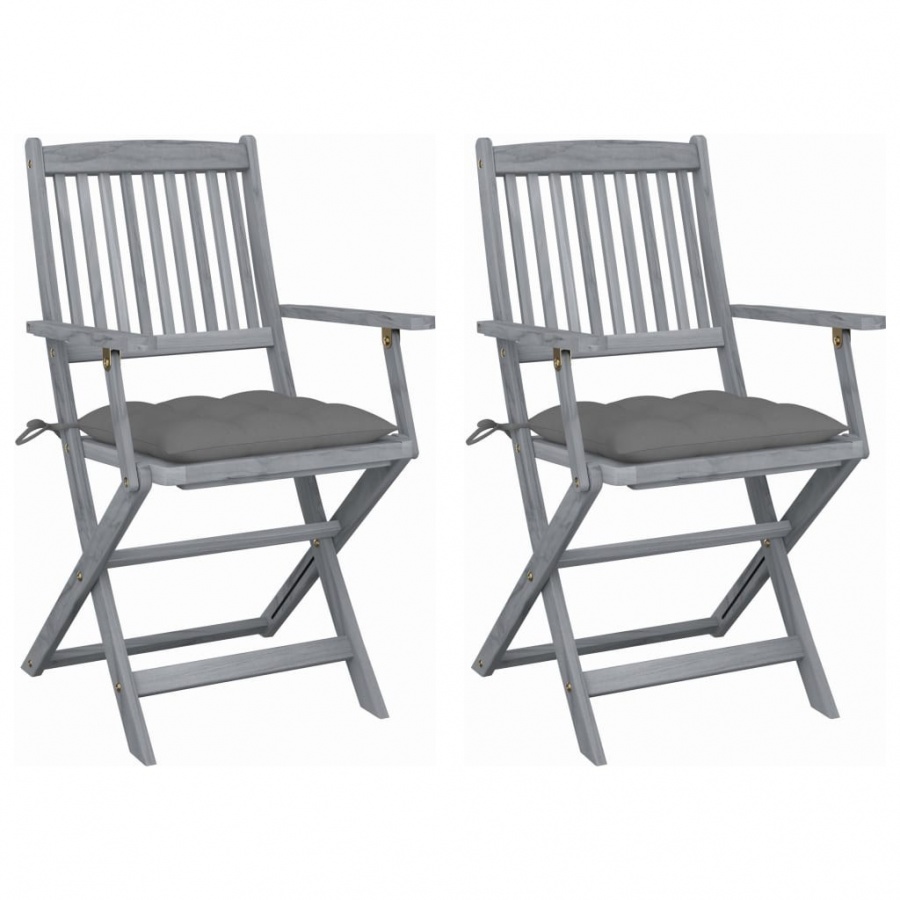 Składane krzesła ogrodowe, 2 szt., z poduszkami, akacjowe