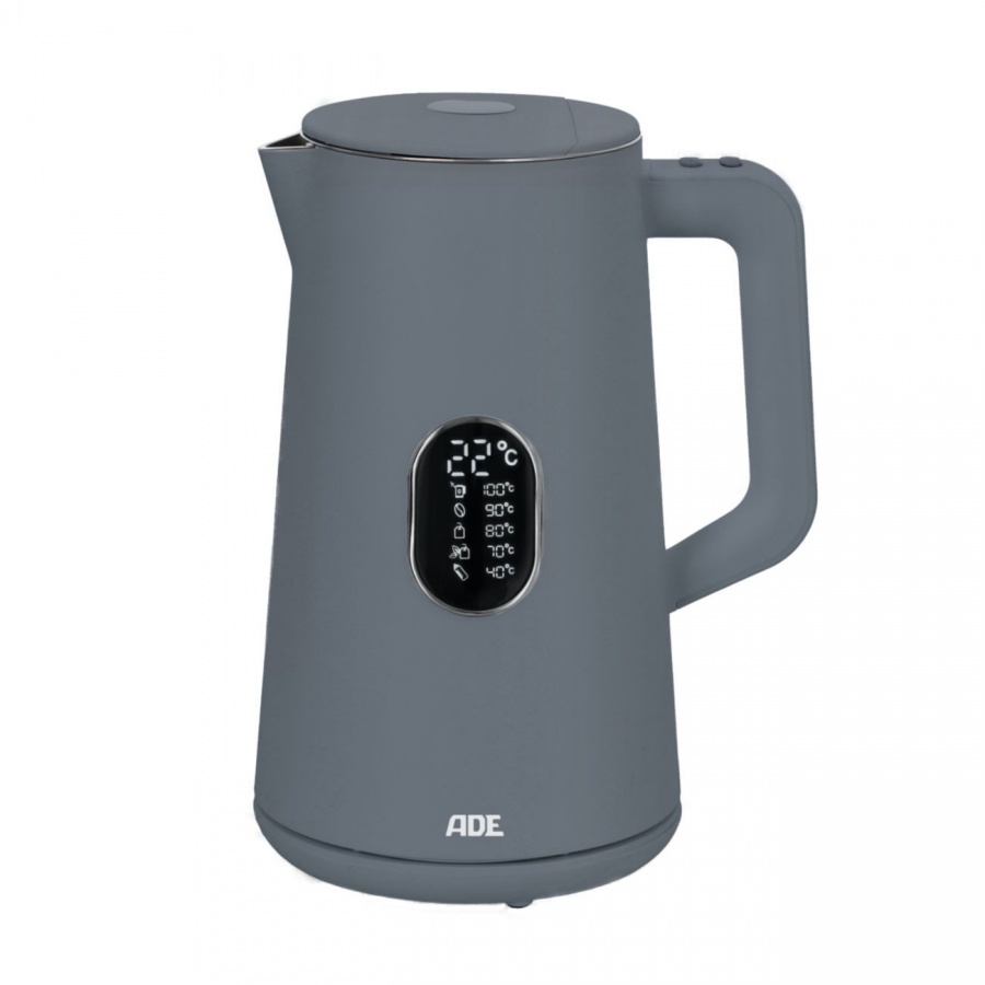 Czajnik elektryczny z regulacją temperatury, podwójne ścianki, 1,5 l, 20 x 15 x 27 cm, szary
