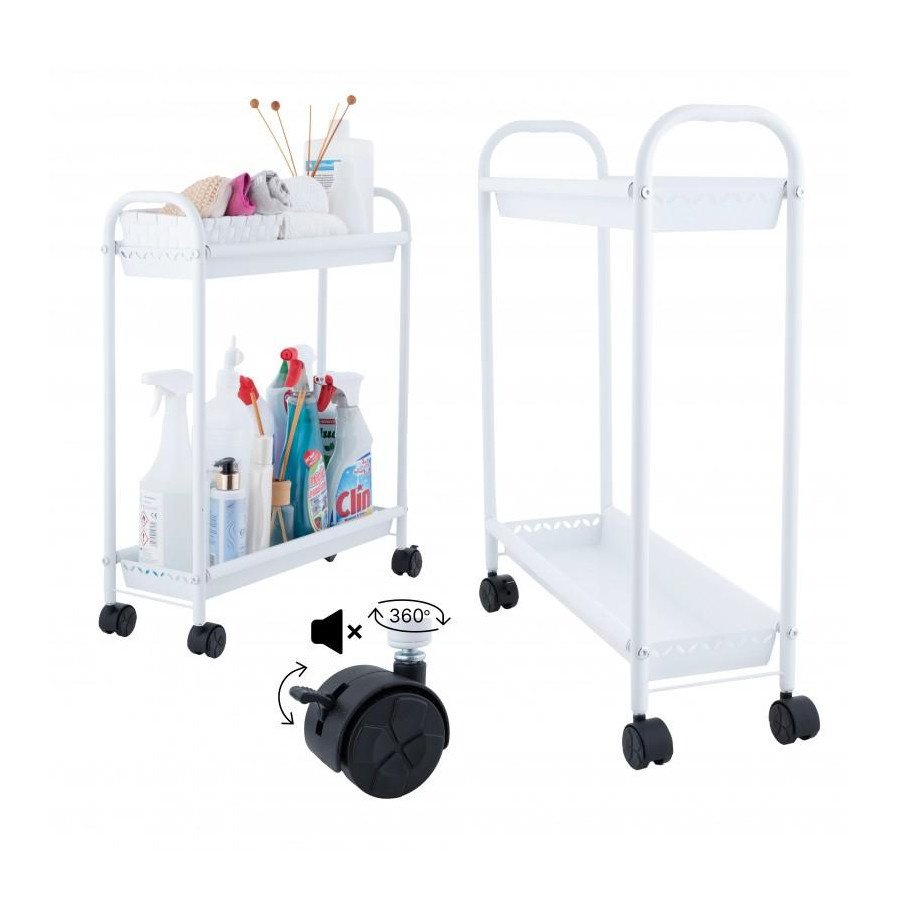 Regał łazienkowy na kółkach 2 poziomy, biały - yoka