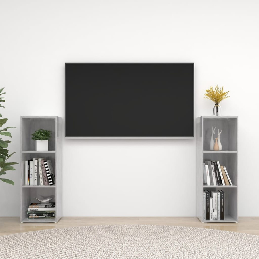 Szafki tv, 2 szt., szarość betonu, 107x35x37 cm, płyta wiórowa