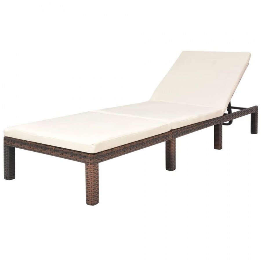 Leżak z poduszką, polirattan, brązowy