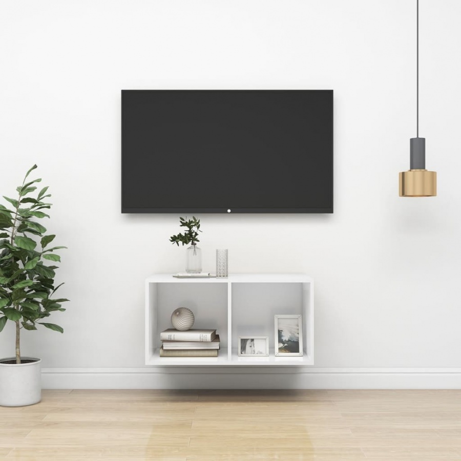 Wisząca szafka pod tv, biała, 37x37x72 cm, płyta wiórowa
