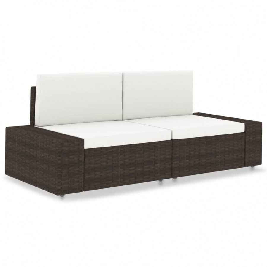 Sofa modułowa 2-osobowa, rattan PE, brązowa