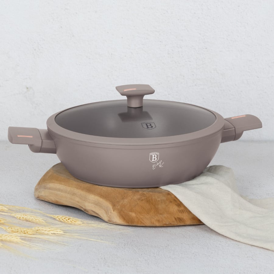 Garnek płytki 3,8 L z pokrywką 28cm BerlingerHaus Taupe BH-8098