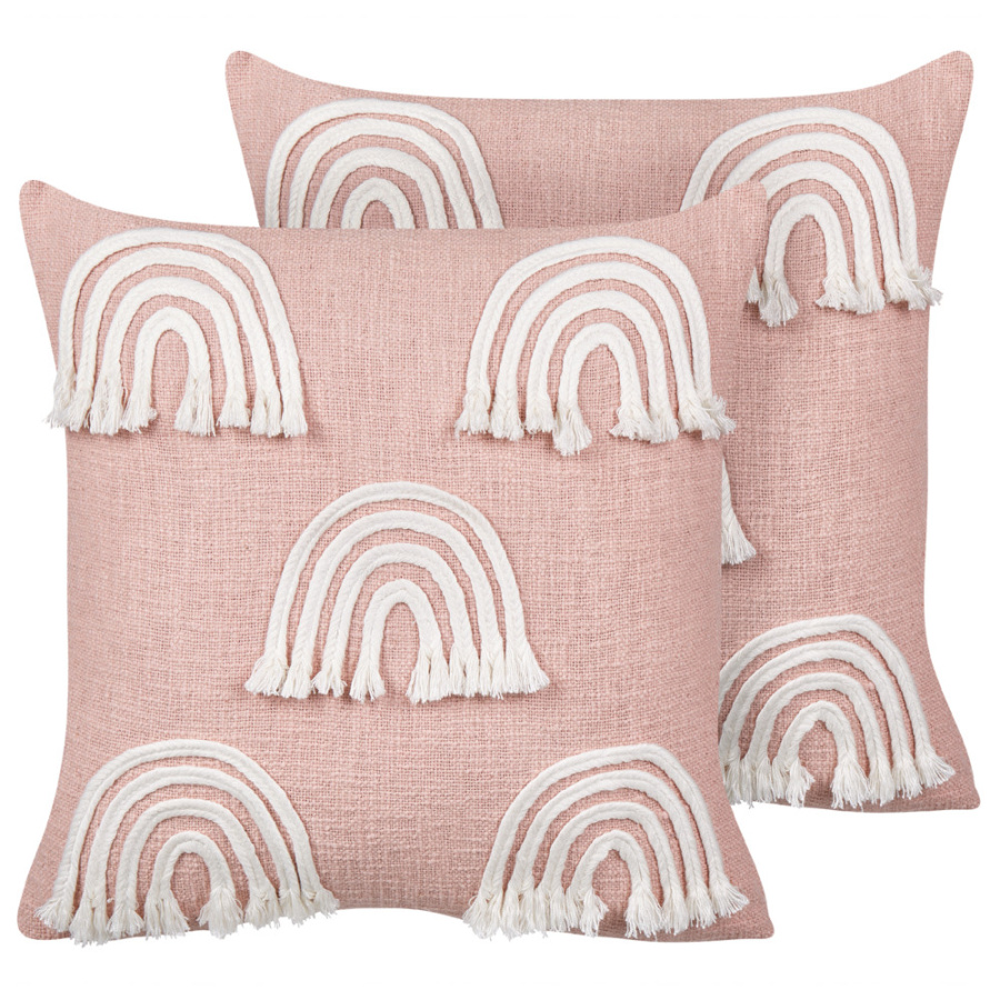 Zestaw 2 poduszek wzór geometryczny leea bawełna 45 x 45 cm pastelowy róż