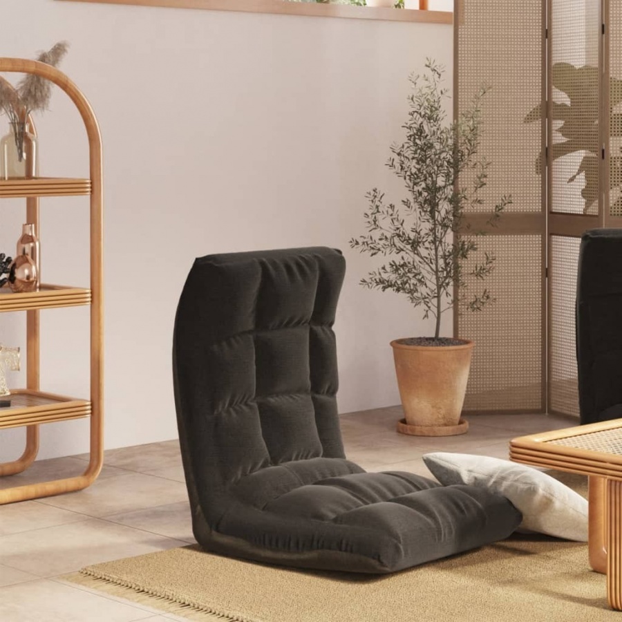 Składane krzesło podłogowe, czarne, obite tkaniną