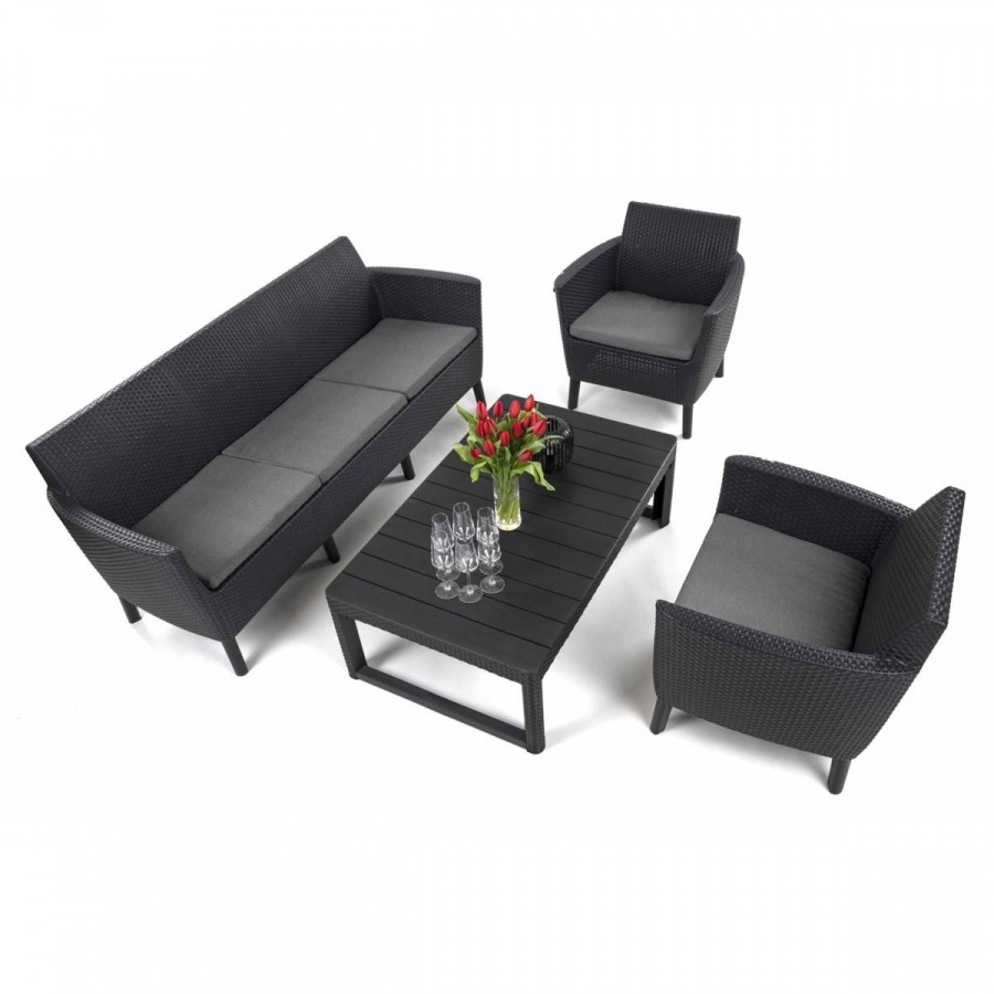 Meble ogrodowe salemo 3-set lyon : kolor - grafit/szary