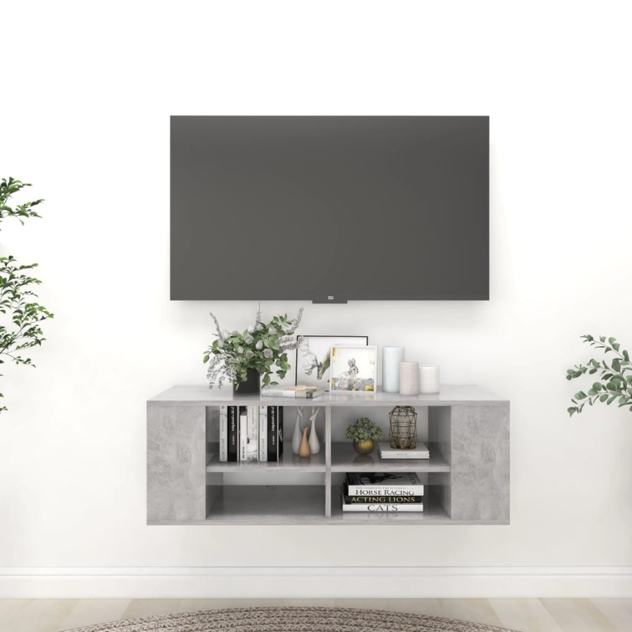 Wisząca szafka pod tv, szarość betonu, 102x35x35 cm, płyta