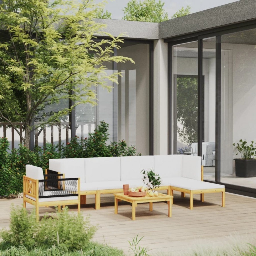 7-cz. zestaw wypoczynkowy do ogrodu, kremowe poduszki, akacja