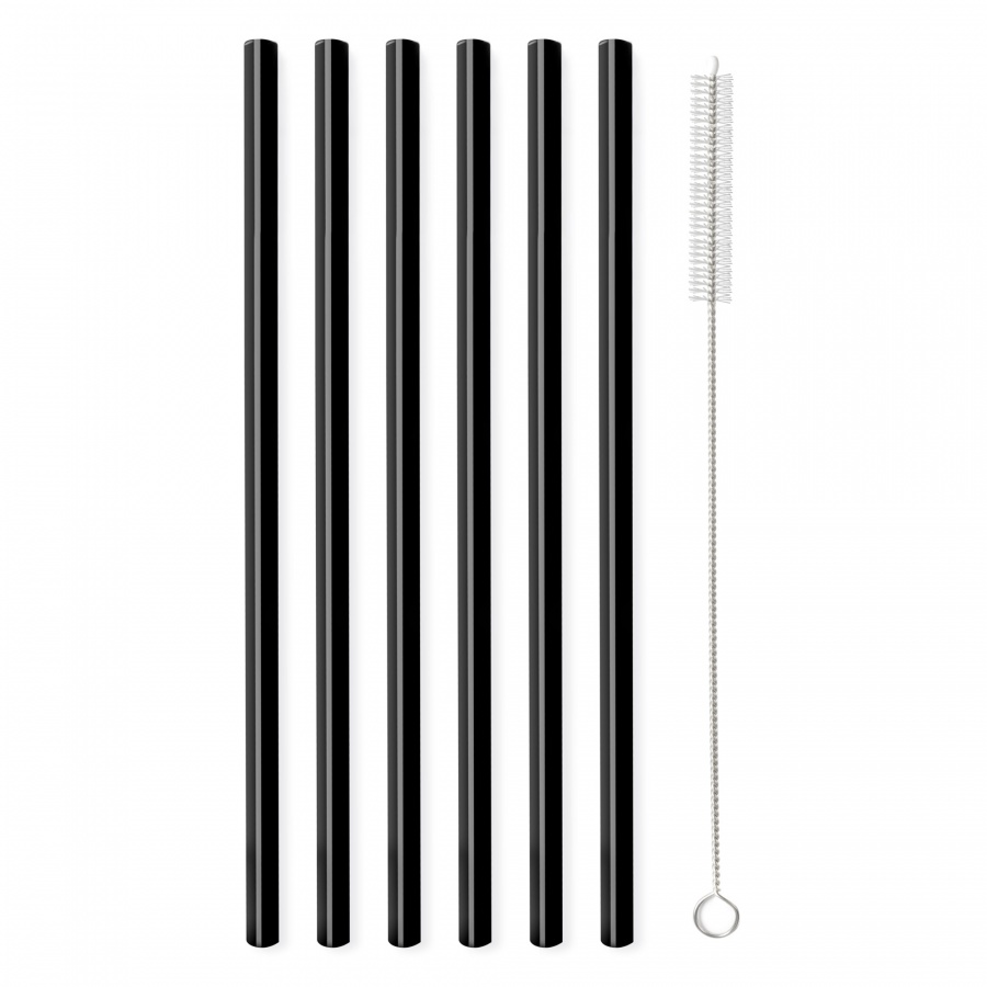 Słomki szklane czarne 20cm zestaw 6 sztuk ze szczoteczką 26599