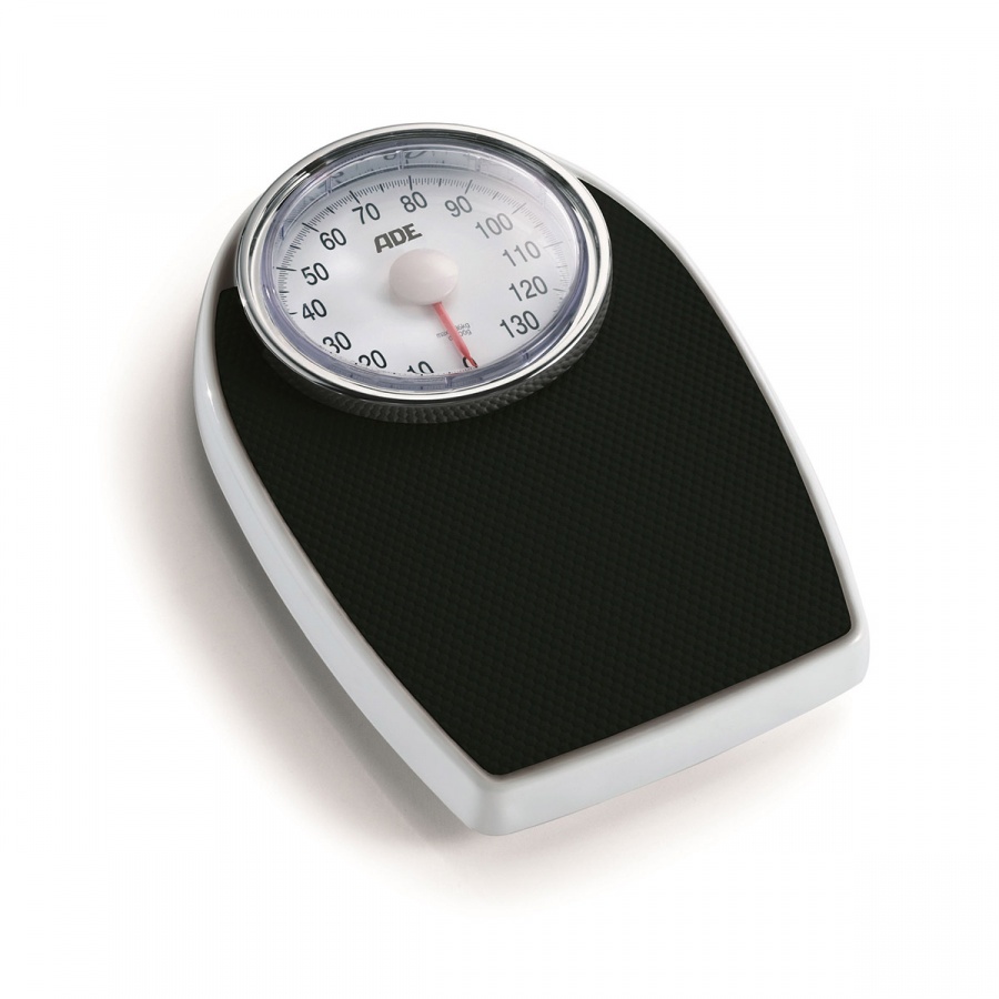 mechaniczna waga łazienkowa z powierzchnią antypoślizgową, do 136 kg, 28,5 x 43 cm, czarna