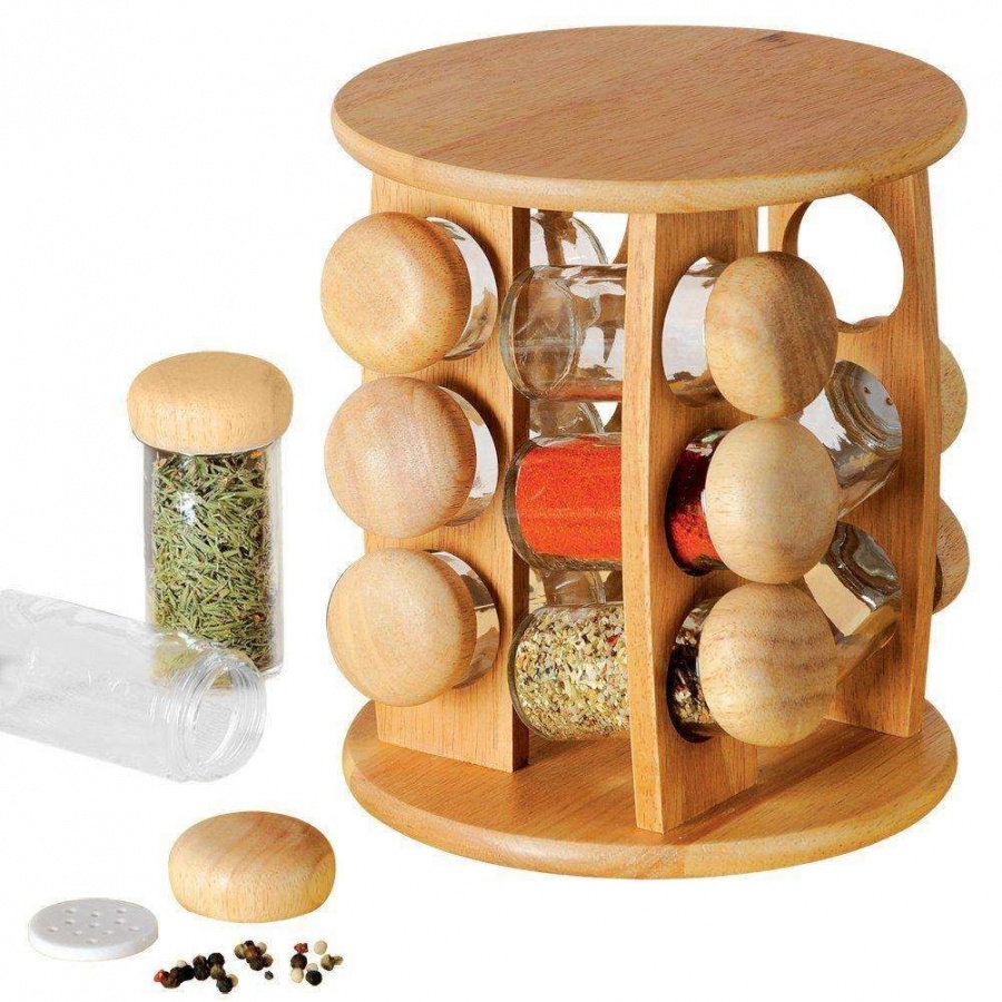 Stojak obrotowy na przyprawy, półka, przyprawnik, organizer + pojemniki, słoiki, 12 sztuk