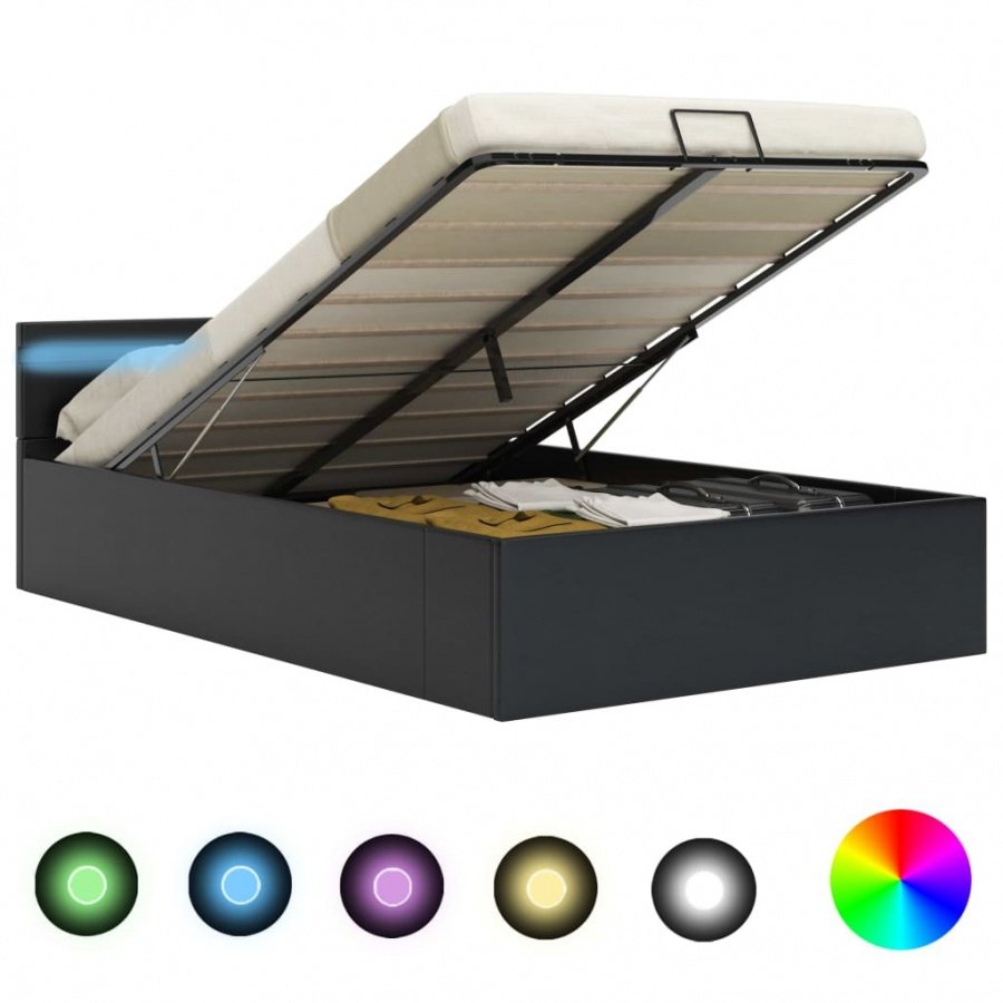 Rama łóżka z podnośnikiem i LED, czarna, ekoskóra, 180 x 200 cm