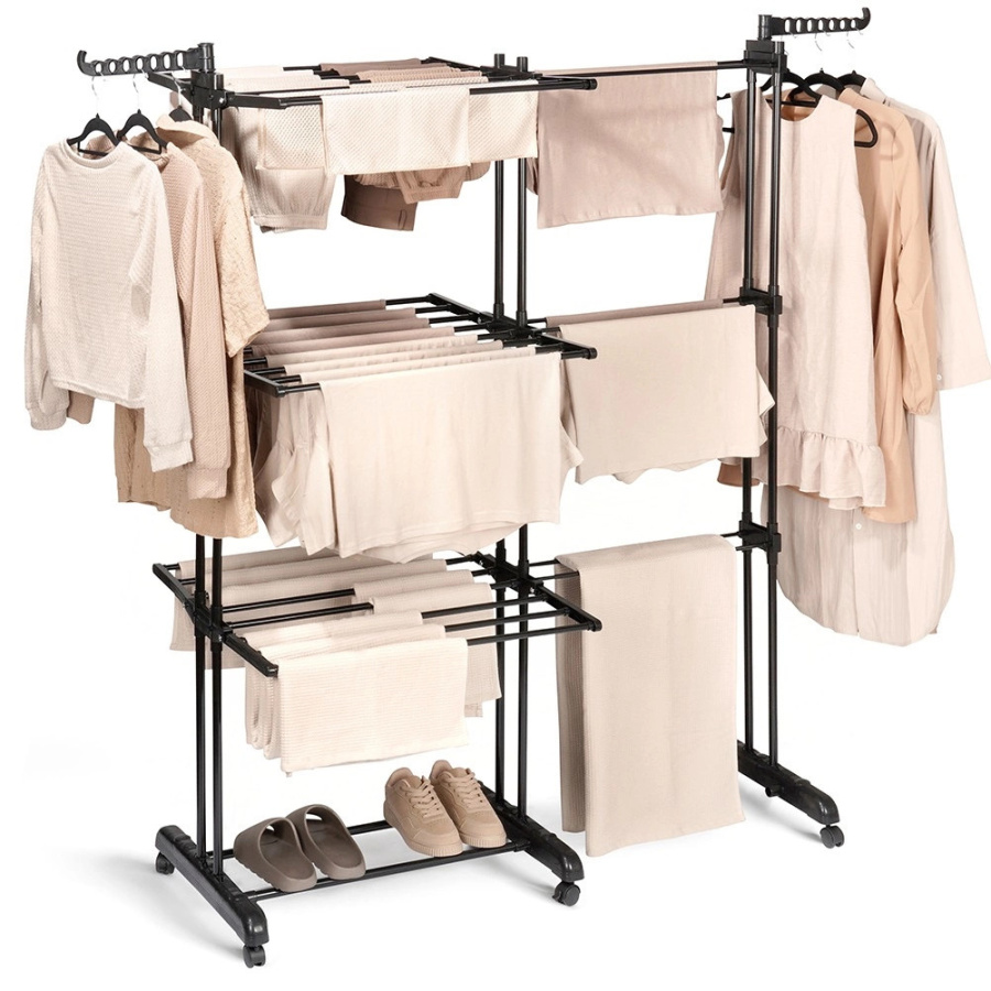 Suszarka na pranie metalowa czarna pionowa rozsuwana XXL 78-130x64x172 cm