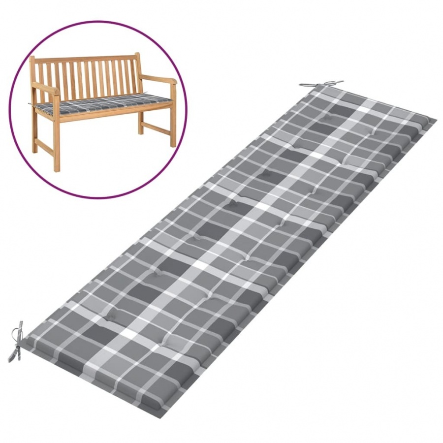 Poduszka na ławkę ogrodową, szara krata, 180x50x3 cm, tkanina