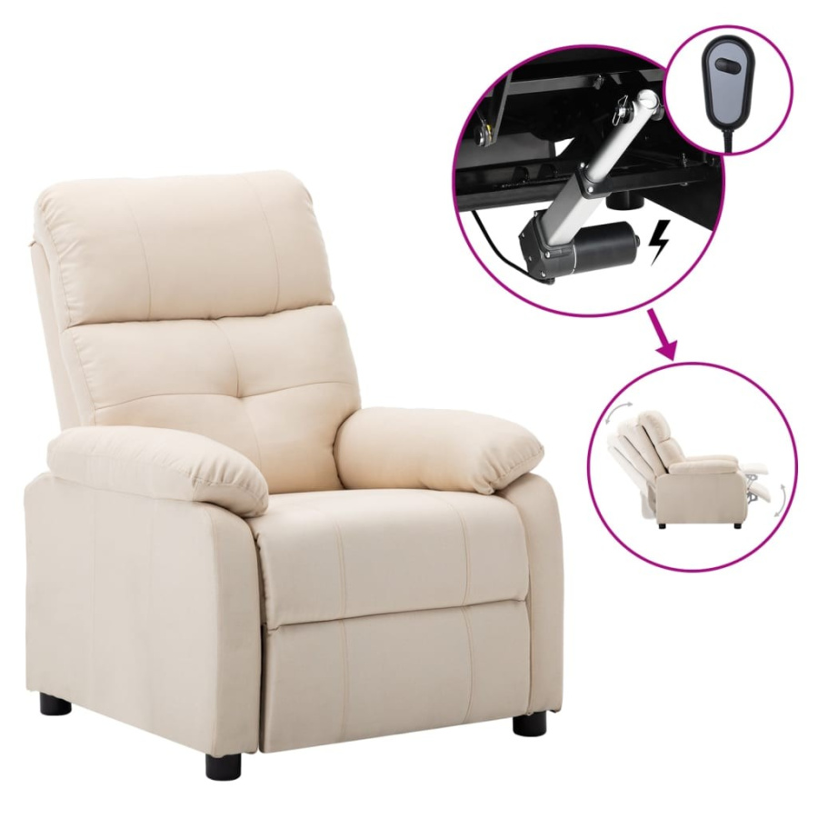 Elektryczny fotel rozkładany, kremowy, obity tkaniną