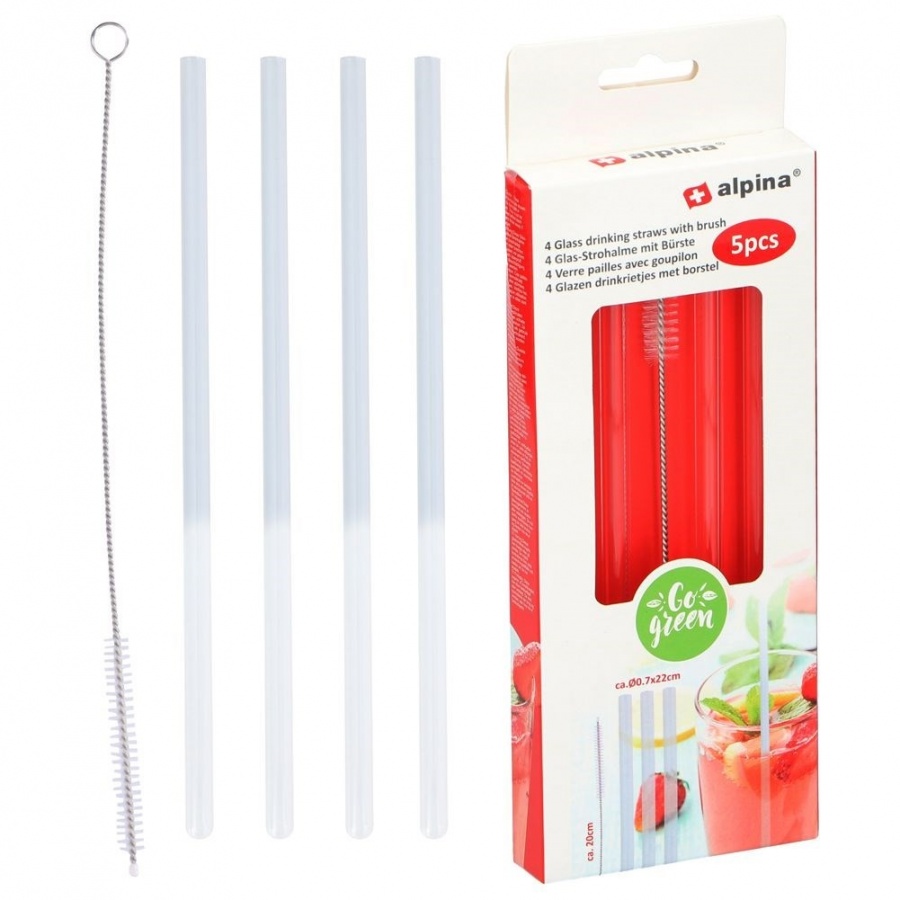 Słomki do napojów z czyścikiem szklane 5 el.