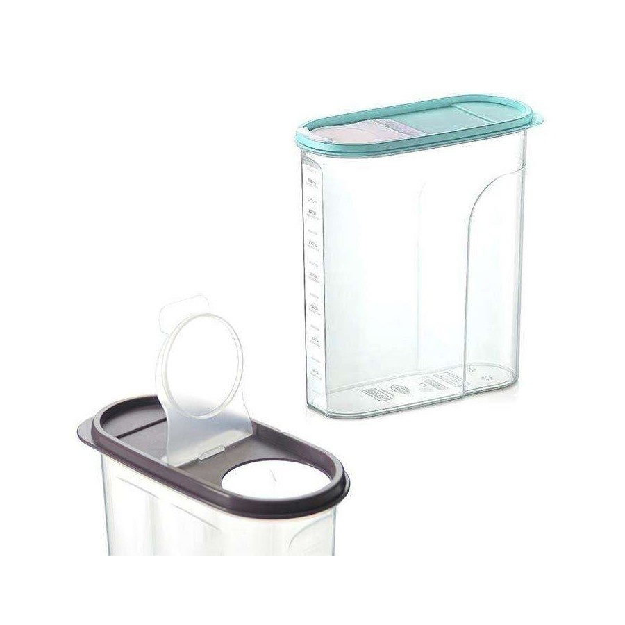 Pojemnik kuchenny na żywność, płatki, kasze, makaron, mąkę, cukier, produkty sypkie, z dozownikiem i