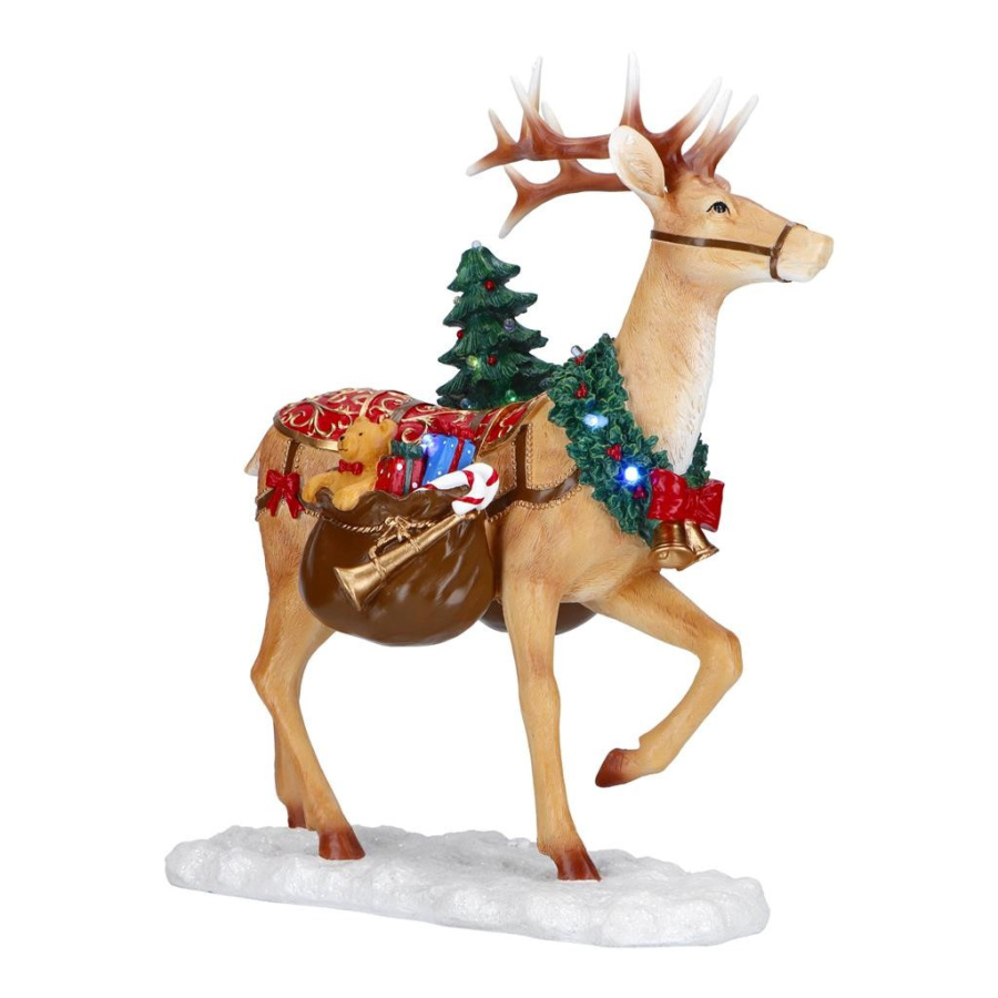 T-jeleń z prezentami i choinką led 38,3cm merrymom