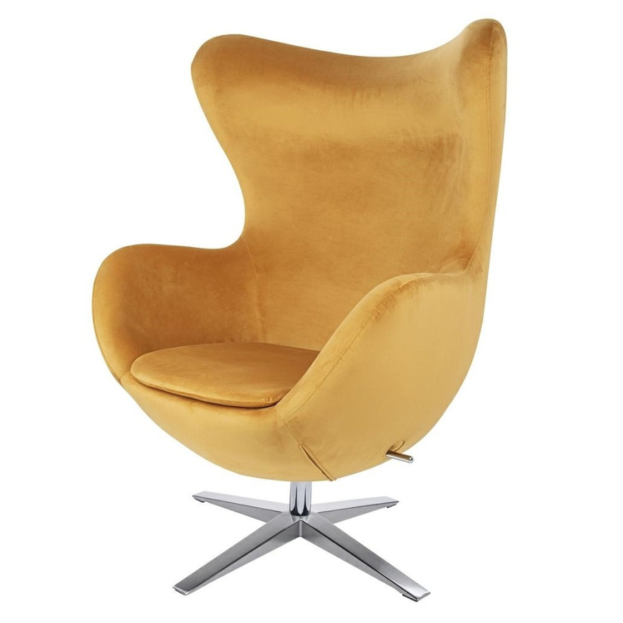 Fotel egg szeroki velvet musztardowy