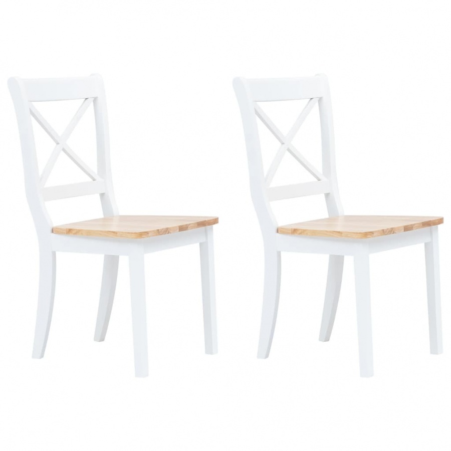 Krzesła stołowe, 2 szt., biel i jasny brąz, drewno kauczukowca