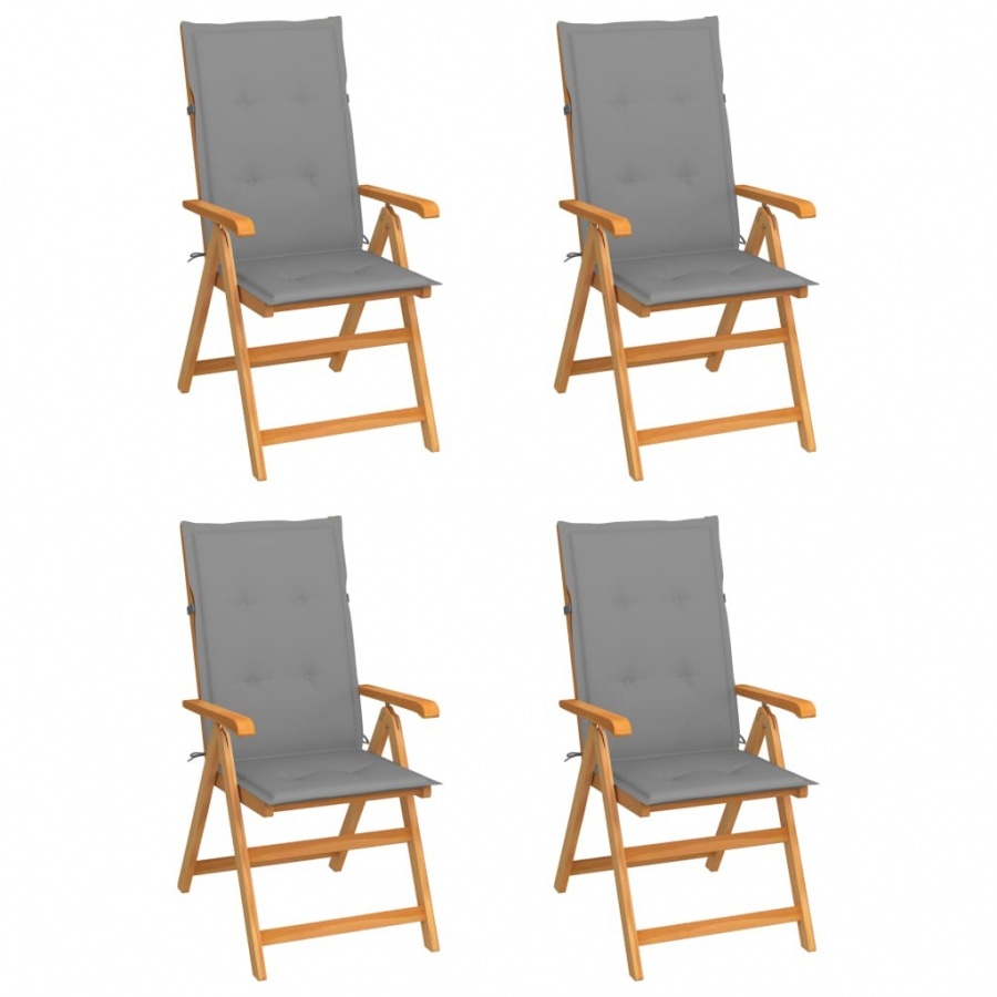 Krzesła ogrodowe, 4 szt., szare poduszki, drewno tekowe