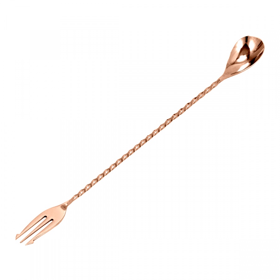 Łyżka barmańska z widelcem 40 cm miedziana
