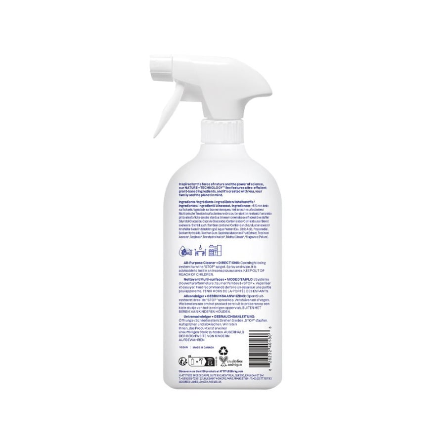 Attitude NATURE+, Uniwersalny spray do czyszczenia, Skórka Cytrusowa, 800 ml