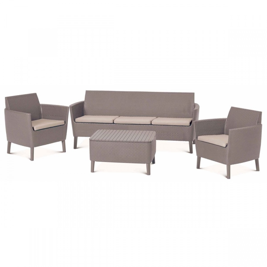 Salemo 3-set meble ogrodowe ze skrzynią : kolor - cappuccino/piasek