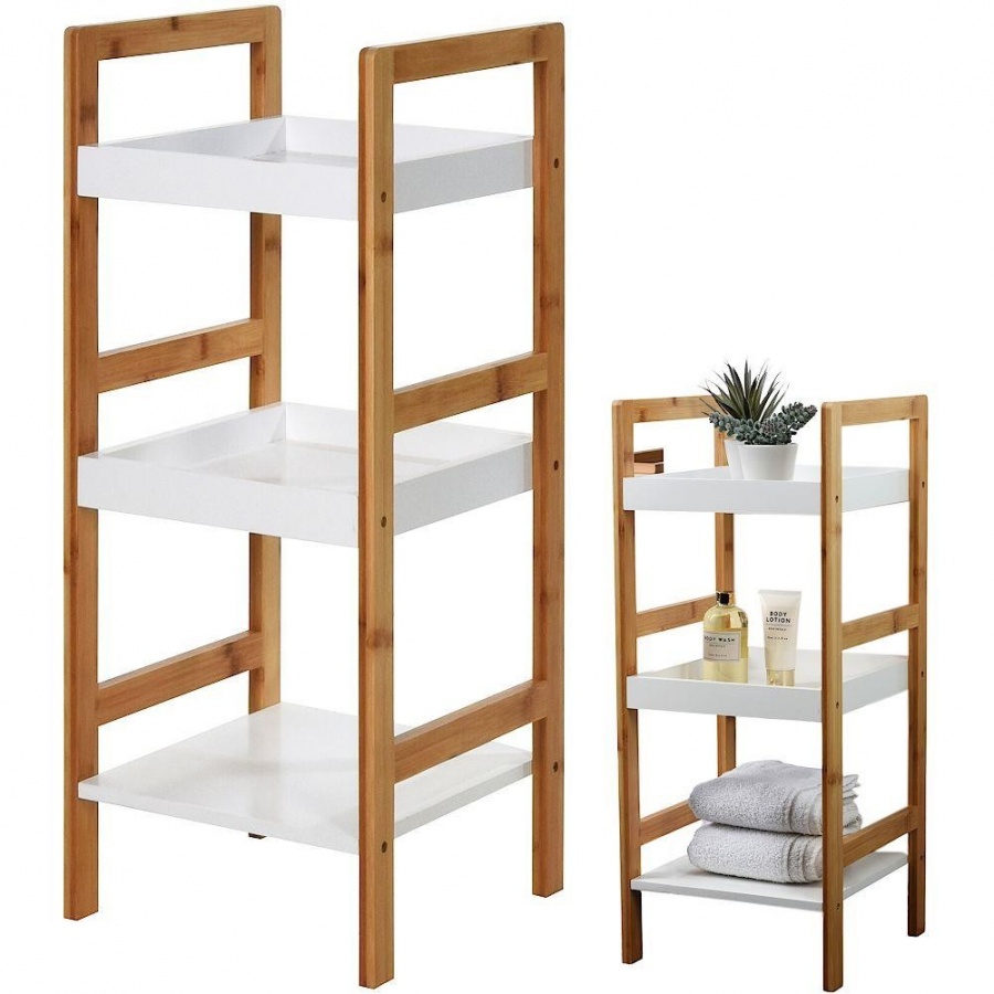 Regał łazienkowy, bambusowy, 3-poziomowy, półka, szafka bambusowa na kosmetyki, akcesoria